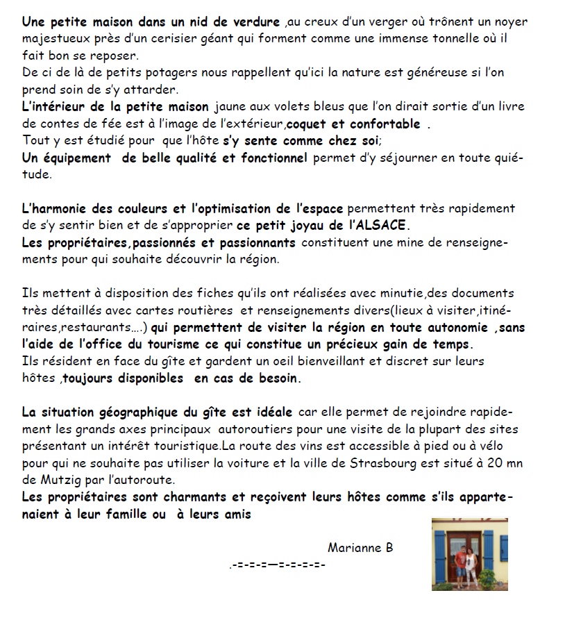 Avis suite à séjour au Gîte en Alsace